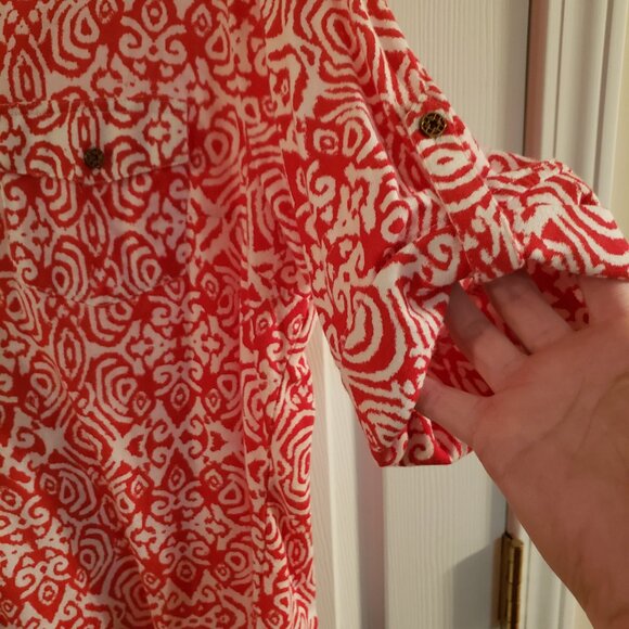 Cathy Daniels, red/white print blouse, sz L - Picture 3 of 5